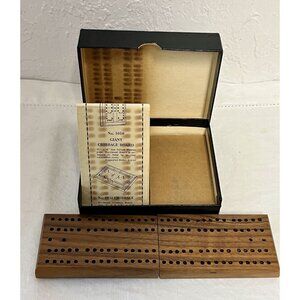 Vintage Drueke No. 6 Folding Cribbage Board Solid Walnut w/ Box & Pegs